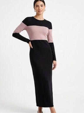 SHEIN Colorblock Long Sleeve Bodycon Maxi Dress - Black & Pink Size XS